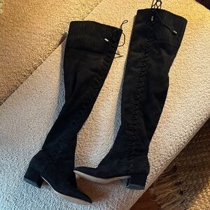 Brian Atwood Black Lace-Up Over-the-Knee Boots